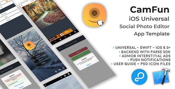 CamFun | Szablon uniwersalnej aplikacji do zdjęć społecznościowych iOS (Swift)