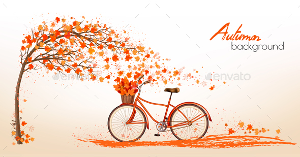 Autumn Background with Tree and Colorful Leaves