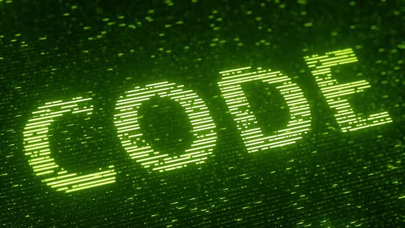 Green CODE Word Made with Flying Particles