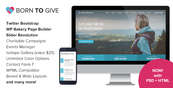 Born To Give - Charity Crowdfunding Responsywny motyw WordPress