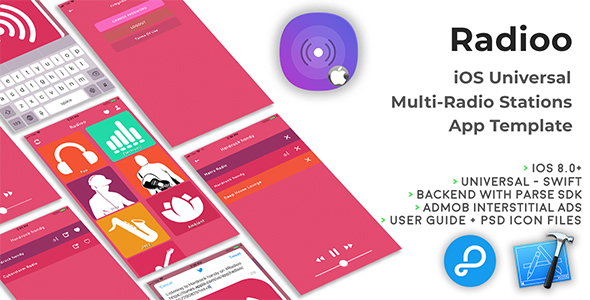Radioo | Szablon aplikacji Universal Universal Stations dla systemu iOS (Swift)