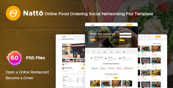 Natto - Online Food Ordering Social Networking Psd Template