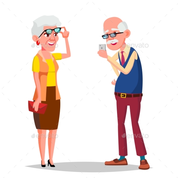 Elderly Couple Vector. Modern Grandparents