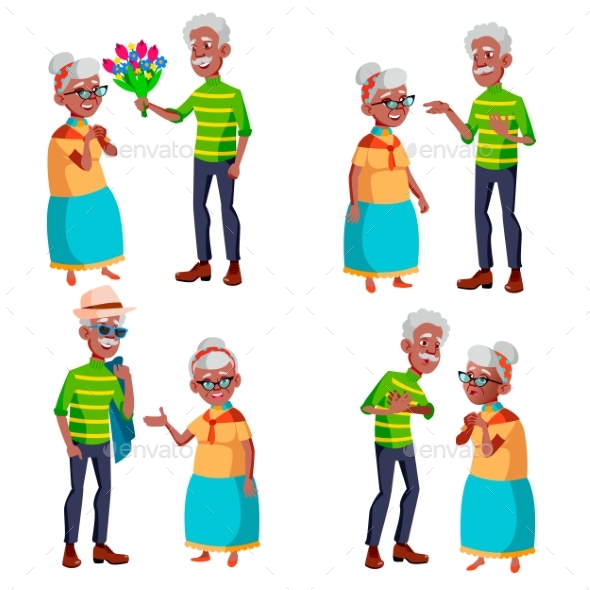 Elderly Couple Set Vector.