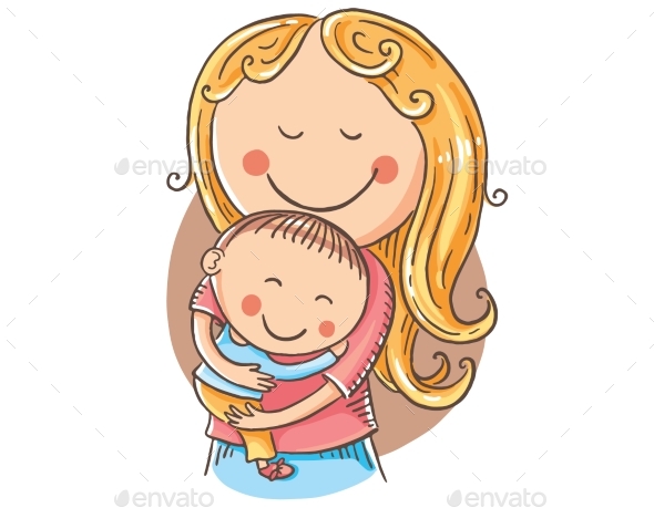 Happy Cartoon Mother with a Child