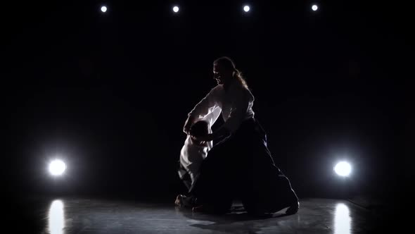 Practicing Aikido Technique, Silhouettes of Masters