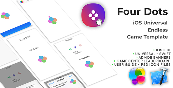 Cztery kropki | Uniwersalny szablon gry planszowej iOS Universal (Swift)