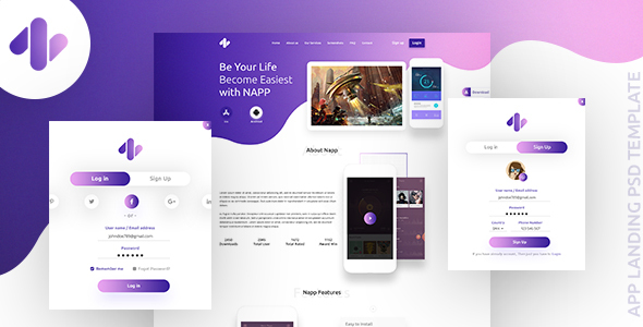 Napp - App landing PSD Template