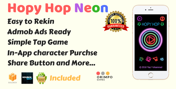 Hopy Hop Neon Color - Buildbox Game Template & Android Studio Project