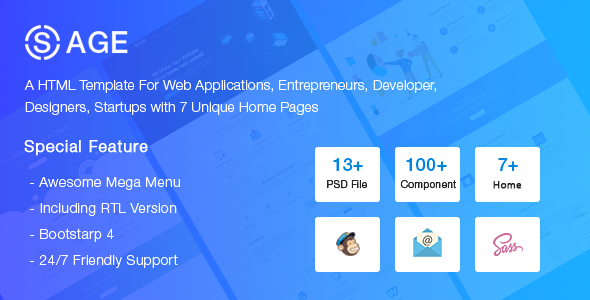 SaaSAge - App Landing and SaaS HTML Template With RTL