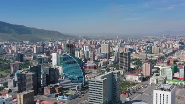 Aerial Around View of Center of Ulaanbaatar City