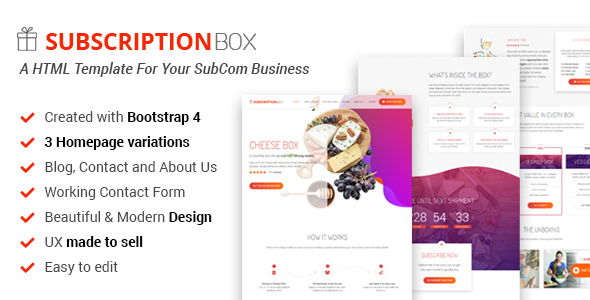 Subscription Box - A Landing Page Template For Your SubCom Business | Responsive Bootstrap 4