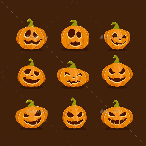 Set of Pumpkins for Halloween on Dark Background