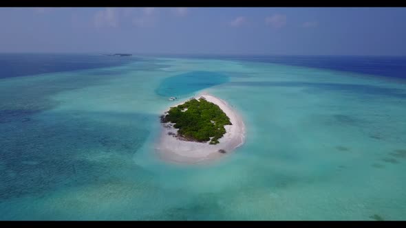 Aerial drone shot nature of exotic shore beach adventure by aqua blue water and white sand backgroun