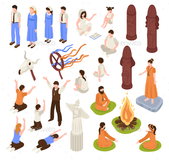 Isometric Religion Icons Collection