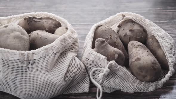 Close Up of Slice of Raw Potato in Shopping Bag on Table