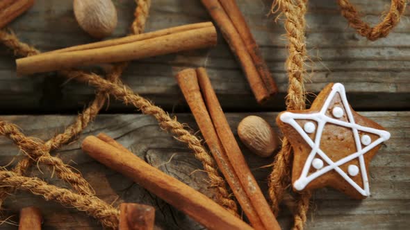 Christmas cookies with cinnamon sticks and nutmeg