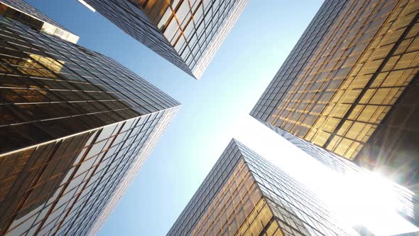 Downtown Looking up at Office Building Architecture in the Financial District of Hong Kong