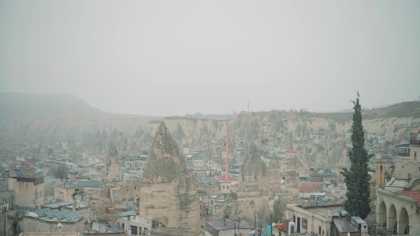Aerial View of Old Cappadocia City in a Morning Haze