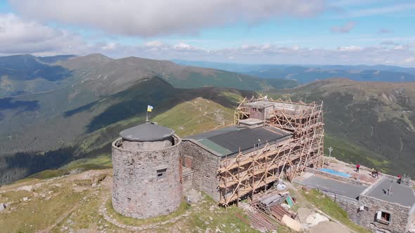 Aerial View Top of Pip Ivan Chernogorsky Mountain and Carpathian Mountain Range