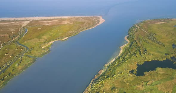 Aerial View of Danube River Mouth Flowing into the Black Sea