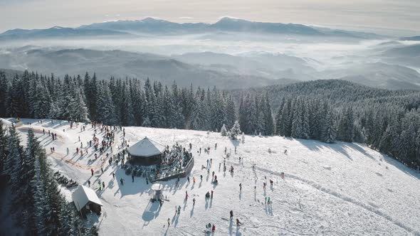 Winter Sport Resort at Snow Mountain Top Aerial