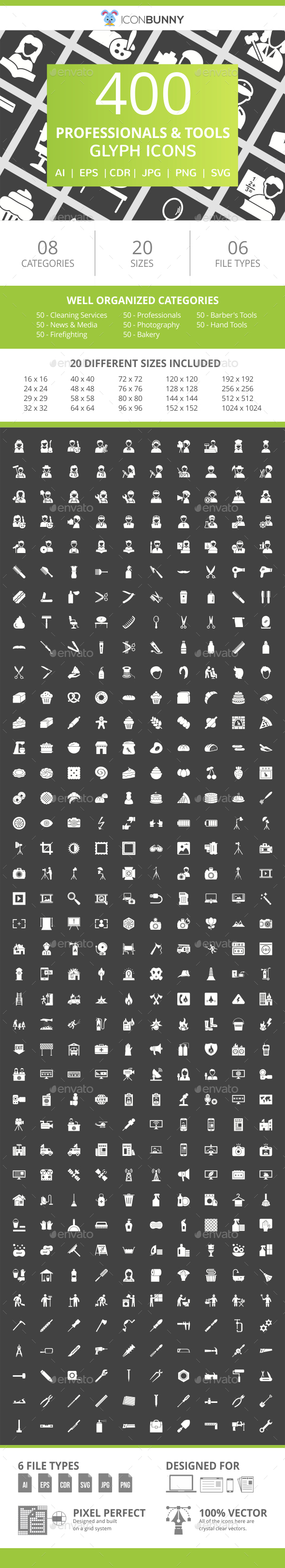 400 Professionals & their tools Glyph Inverted Icons