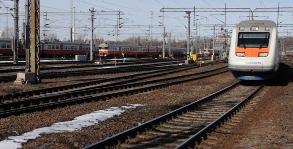 Train Arriving At Train Station In Helsinki