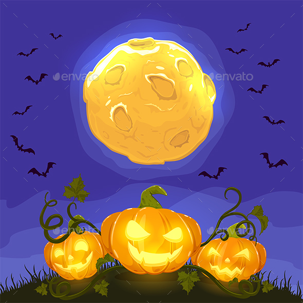 Happy Halloween Pumpkins on Night Background