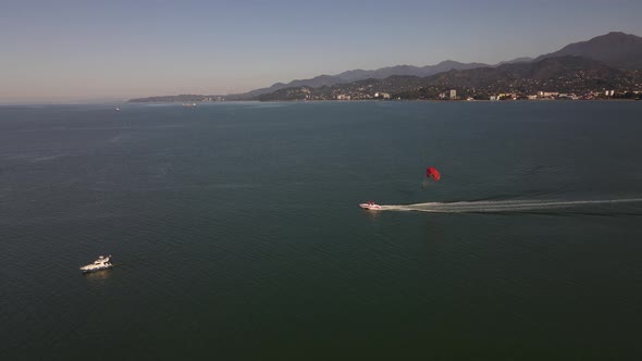 Aerial View of Parasailing in Black Sea Near the Shores of Batumi Georgia