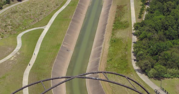 Aerial of the Buffalo Bayou in Houston, Texas