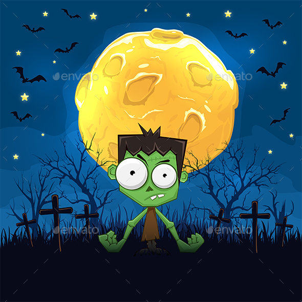 Zombie on Halloween Background with Moon