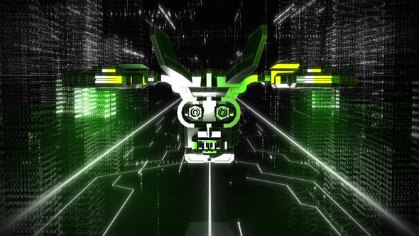Drone from the future is passing through cyberspace above the white motherboard alt