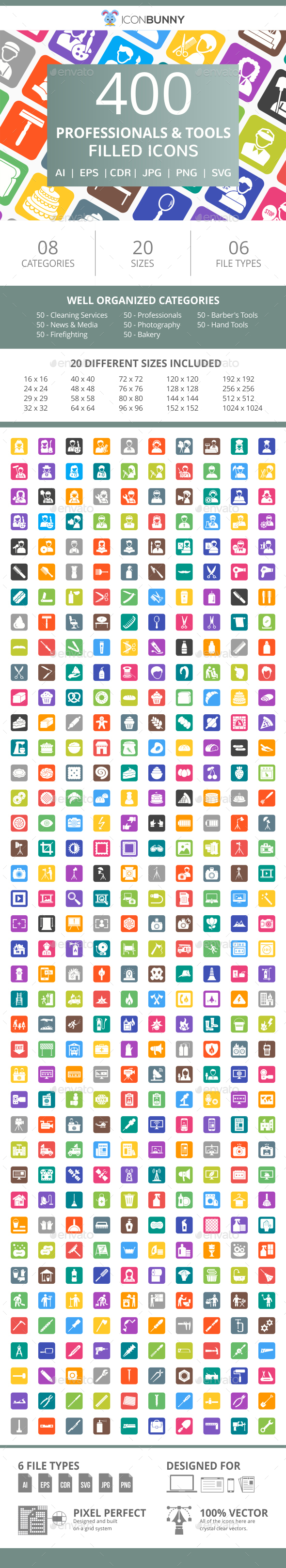 400 Professionals & Their tools Filled Round Corner Icons
