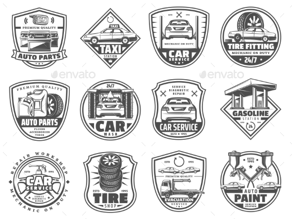 Car Service and Garage Vector Icons