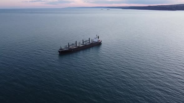 Large General Cargo Ship Tanker Bulk Carrier Aerial View