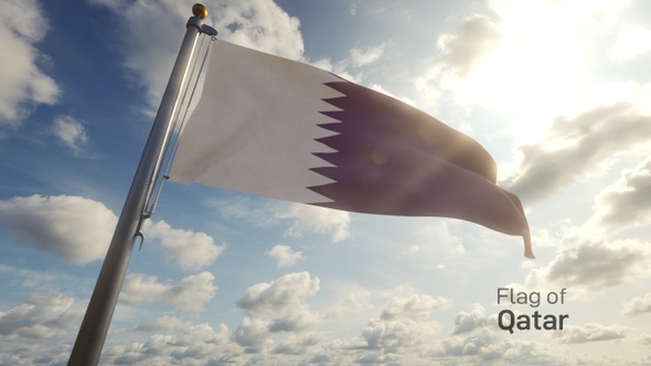Qatar Flag on a Flagpole
