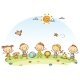 Happy Cartoon Kids Outdoors on a Green Meadow - GraphicRiver Item for Sale