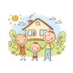Happy Family with One Child Near Their House - GraphicRiver Item for Sale