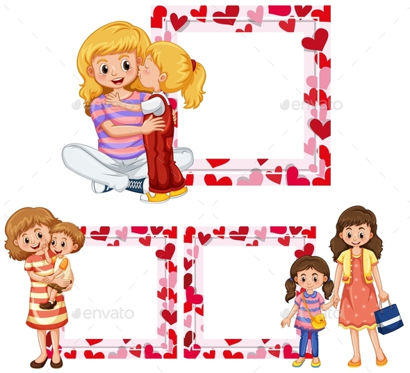 Heart Frame Templates With Mother and Kids