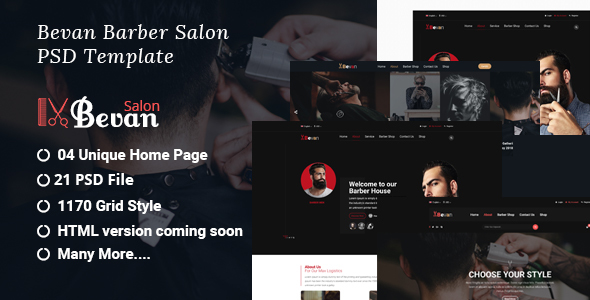 Bevan - Barber Salon PSD Template