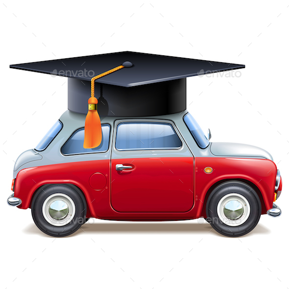 Vector Red Car with Square Academic Cap