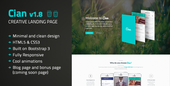 Cian – Landing Page Template + Coming Soon