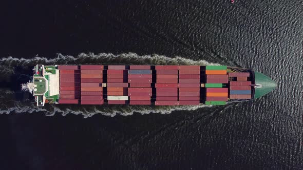 Aerial View of Cargo Container Ship in the Sea