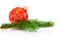 Christmas red decoration bauble and fir tree branch Isolated on - PhotoDune Item for Sale