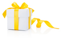 White gift box tied yellow ribbon bow Isolated on white backgrou - PhotoDune Item for Sale