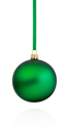 Green Christmas bauble hanging on ribbon Isolated on white backg - PhotoDune Item for Sale