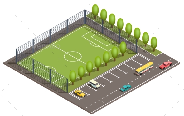 Vector Isometric Football Field Car Parking