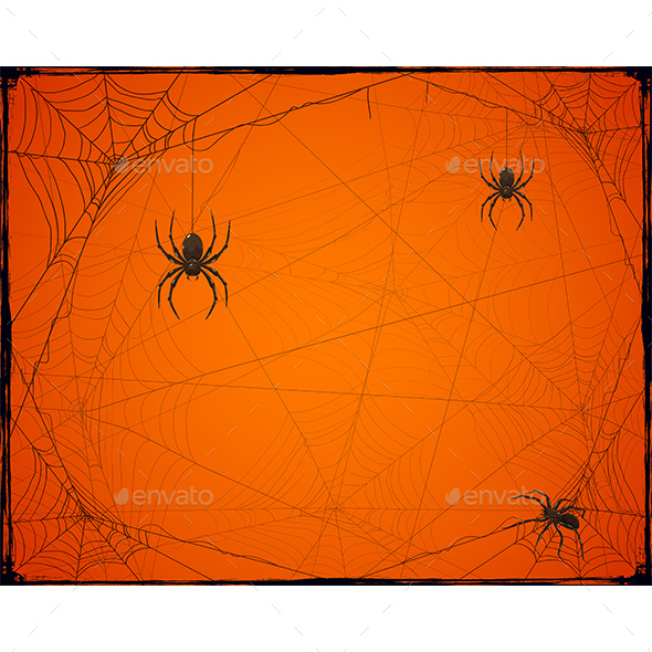 Orange Halloween Background with Spiders