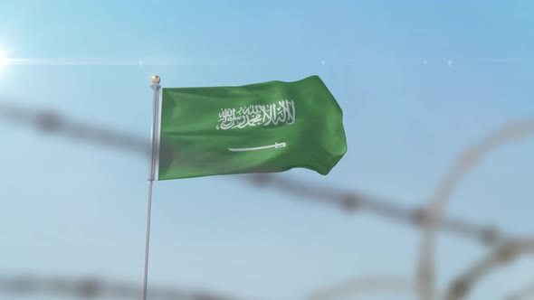 Saudi Arabia Flag Behind Border